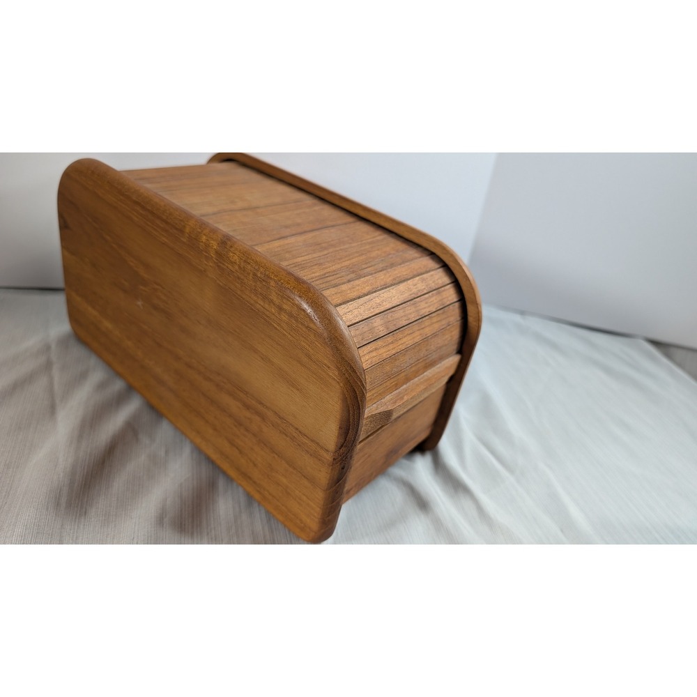 Kalmar Designs Teak Wood Roll Top Floppy Disk Box Brown Vintage Storage